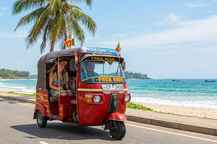 Pasikudah Taxi free ride tuk tuk on the east coast